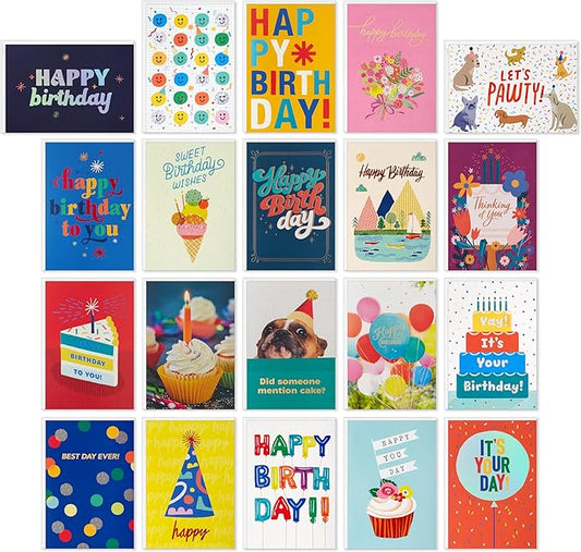 Hallmark Assorted Birthday Cards with Envelopes (20 Card Refill Pack for Organizer Box)