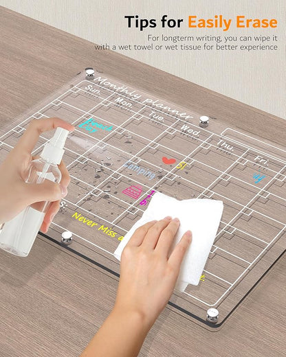 Magnetic Acrylic Calendar for Fridge,2 Pack 12"x16" Clear Fridge Calendar Dry Erase Magnetic Planning Boards Set Includes 6 Colorful Highlight Markers,Magnetic Pen Holder and Erase Towel