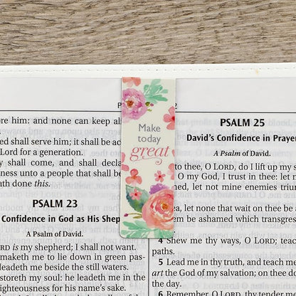 Christian Art Gifts Magnetic Scripture Bookmark Set for Women: Blossoms of Blessings - Inspirational Pink & Purple Floral Magnetic Bible Verse Pagemarker Set of 6 for Bibles and Books Size 2.3” x 0.8”