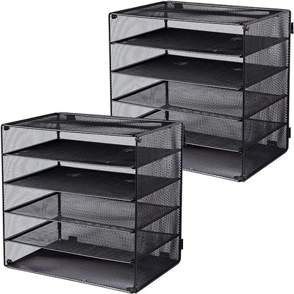 EASEPRES 5 Slot Mesh Desk Organizer Tray, File Paper Letter Folder Holder Desktop Paper Sorter Mail Organization Rack Storage Accessories, for Office Home School Classroom, Black, 2 Pack