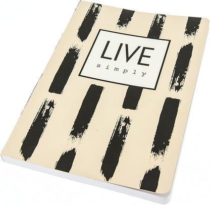 Graphique Soft Cover Journal,"Live Simply" Design - 200 Ruled Pages, Black and Tan Brushstroke Design on Cover, 6" x 8.25" x .5" - Durable Notebook for Notes, Lists, Recipes, and More