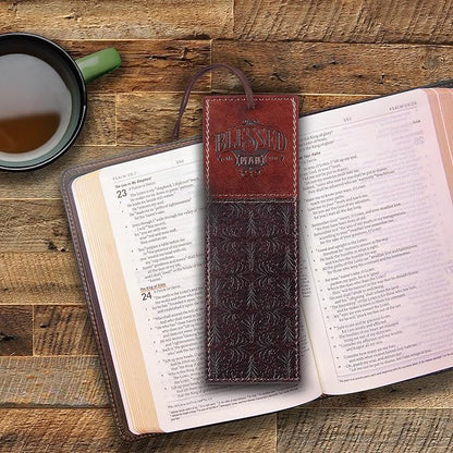 Christian Art Gifts Faux Leather Bookmark Blessed Man Jeremiah 17:7 w/Corded Tassel, Brown
