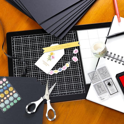 Cardstock 12 x 12 Paper Pack - 65lb Smooth Card Stock for Crafts, Cardmaking, Art Projects - 50 Square Scrapbook Sheets - Double Sided with Solid Core, Midnight Black