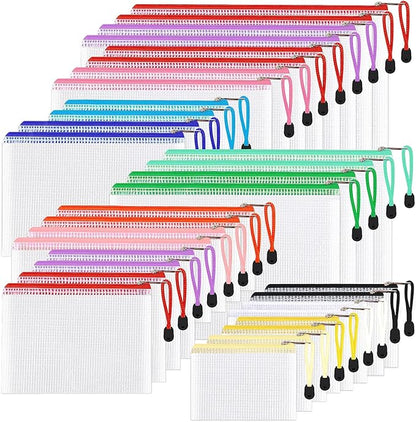 32pcs Mesh Zipper Pouch, 8 Sizes Waterproof Zipper File Bags, 16 Colors,Multipurpose for Travel Storage, School Supplies, Office Appliances and Home Organizing,Multicolored