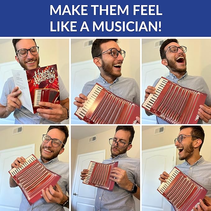 100 GREETINGS Interactive Accordion Birthday Card – Musical Birthday Cards for Men, Music Present for Men, Musicians & Son, Happy Birthday Card for Men, Musicians Gift, Open/Close to Play Song (Red)