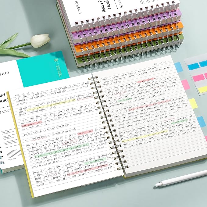 EMSHOI B5 Spiral Notebook College Ruled Lined Journal, Large 7.48" X 10.15", 300 Pages/150 Sheets, 100gsm Thick Paper, Waterproof Hardcover, for Office School Women Men Work Writing Notes-LightBlue