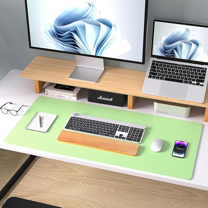 Aothia Leather Desk Pad Protector, Mouse Pad, Office Desk Mat, Non-Slip PU Leather Desk Blotter, Laptop Desk Pad, Waterproof Desk Writing Pad for Office and Home (23.6" x 13.7", Foam Green)
