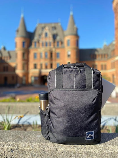 Skyway Luggage Rainier Deluxe Backpack, Eco-Friendly, Made of 100% rPET Travel Laptop Bag for Women & Men, Flight Approved Carry On Backpack, 17L, Crater Black