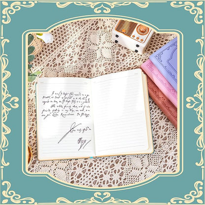 CAGIE Vintage Leather Journal for Women Soft Cover Notebook with 256 Lined Pages 100 GSM Thick Paper A5 College Ruled Journals Notebooks for Writing, 5.7 x 8.3 in, Blue