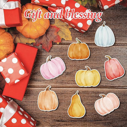 48Pcs Fall Boho Pumpkin Sticky Note Colorful Watercolor Pumpkin Shaped Self-Adhesive Removable Work-Study Memo Note for School Office Supplies Student and Teacher Gift 12 Style Total 20 Sheet Each