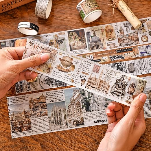 18 Rolls Vintage Washi Tape Pack Retro Arts Adhesive Tapes Wide Monologue Decorative Masking Tape Sets for Craft, Kids, Scrapbook, DIY, Gift Wrapping (Misty Forests)