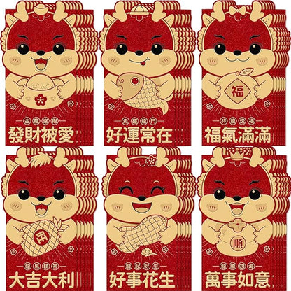 36 Pcs Chinese Dragon Red Envelopes 2024 Lunar New Year Money Envelopes Hong Bao Red Pocket Envelope for Money Year of the Dragon 2024 Gifts for Spring Festival Wedding Birthday