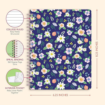 Sweetzer & Orange S&O Cute Spiral Notebooks - College Ruled Spiral Notebook with Pockets - Hardcover Notebook for Women - Cute Notebooks for School & Journal - 80 Double-Sided Pages, 6.25" x 8.25”