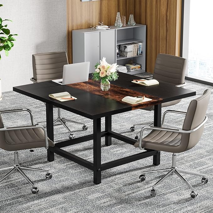 LITTLE TREE 6.5 Ft Conference Table, Modern Black Rectangle 78.74" L X 39.2" W X 29.52" H Wood Seminar Table for Office, Conference Room, 2 Separate Piece