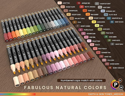 36 Acrylic Paint Pens Skin and Natural Earth Tone Marker Set For Rock Painting, Canvas, Mugs, Glass, Plastic, Wood, Metal, Fabric, Scrapbooking, Most Surfaces. Quick Drying Waterbased (MEDIUM)