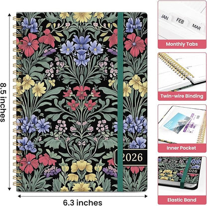 2026 Planner, Aesthetic Weekly and Monthly Planner for Women, Jan 2026 to Dec 2026, Hardcover 2026 Calendar Book with Monthly Tabs, Inner Pocket, Perfect for Office Home School - A5 (6.3" x 8.5"), Symmetrical Tapestry