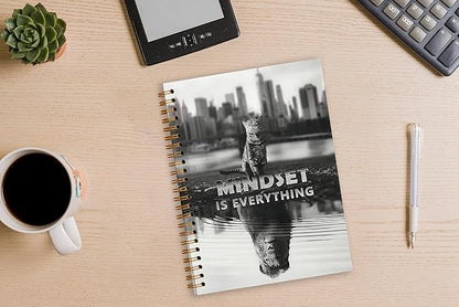 Tizzer Mindset is Everything Cat Tiger Motivational Lined Hardcover College Ruled Spiral Notebook Journal for Work Notes Journaling 5.5×8.3 Inch,Mindset Encouragement Gift