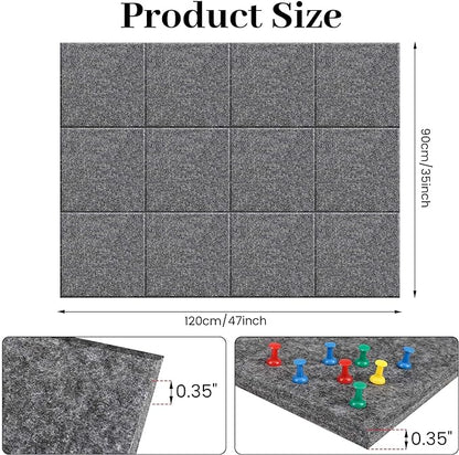 Large Office Cork Board Alternative - 47"x35"12 Pack Felt Wall Tiles Self-Adhesive Safe Removable No Damage for Wall Pin Board Tack Board Felt Cork Board for Walls or Office 48 x 36-Charcoal Grey