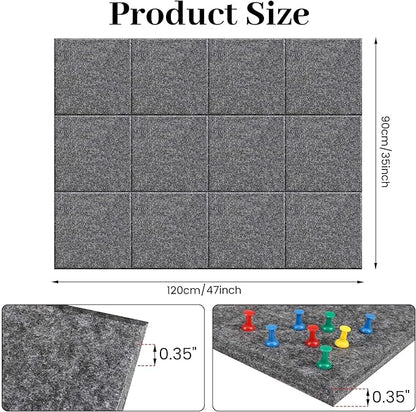 Large Office Cork Board Alternative - 47"x35"12 Pack Felt Wall Tiles Self-Adhesive Safe Removable No Damage for Wall Pin Board Tack Board Felt Cork Board for Walls or Office 48 x 36-Charcoal Grey