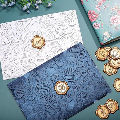 Yoption Initial A Wax Seal Stickers, 100 Pack Antique Gold Self Adhesive Envelope Seal Stickers for Wedding Party Birthday Christmas (A)