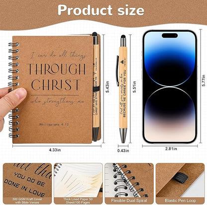 INSADA 30 Sets Bulk Christian Gifts Spiral Notebooks with Bamboo Pen Prayer Journal, Small Notepads, Inspirational Journals for Believers Friends Colleagues and Family Perfect Christmas Gifts