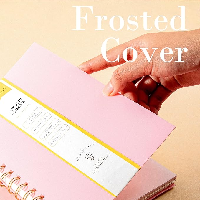 Dot Grid Spiral Notebook A5 Spiral Bullet Dotted Journal 160 Pages Thick Dot Paper Notebooks Plastic Hardcover Spiral Notebook 5x7 Wire Bound Notebooks for Note Taking School Office Supplies,Pink