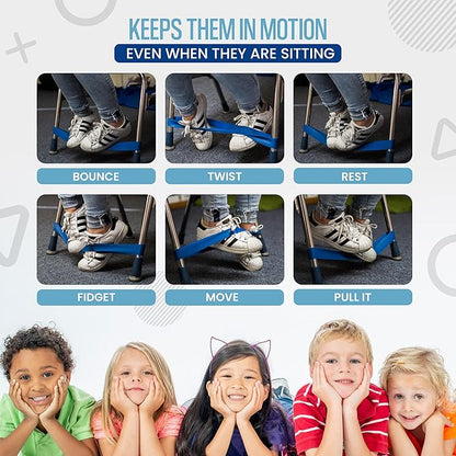 Chair Bands for Kids with Fidgety Feet - Fidget Bands for Classroom Chairs, Feety Bands, Sensory Flexible Bands, ADHD Chair Bands for kids, Anti-Snap Bands for Desk and Seats Blue (Pack of 24)