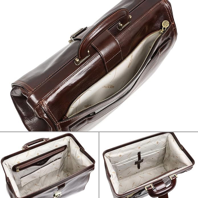 Time Resistance Leather Doctor Bag Purse - Large Italian Handmade Medical Bag - Vintage Style Handbag - Leather Briefcase