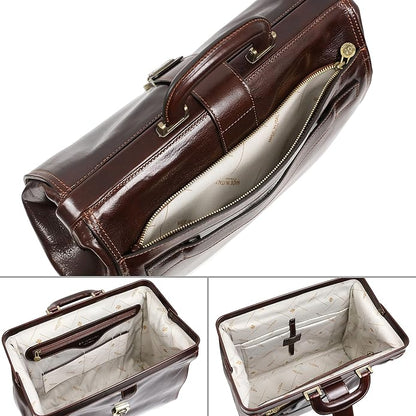 Time Resistance Leather Doctor Bag Purse - Large Italian Handmade Medical Bag - Vintage Style Handbag - Leather Briefcase