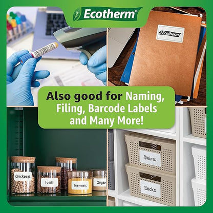 3" x 2" Thermal Labels | 4 Rolls | 2940 Labels | fits Zebra, Munbyn, Rollo, Godex, Arkscan, iDPRT, Offnova Thermal Label Printers and More | Blank White Adhesive Stickers by Ecotherm