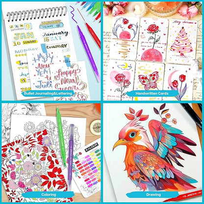 Kalour 36 Colors Art Markers Pens,Dual Tip (Brush and Fine Point),Color Number and Color Name,Art Marker for Coloring Lettering Calligraphy Drawing Journaling,Coloring Art Gift for Adult Beginner Kids