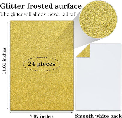 24 Sheets Gold Glitter Cardstock Paper, A4 Premium Sparkly Paper for Scrapbook, DIY Projects, Party Decoration, Gift Box Wrapping 250GSM/92lb