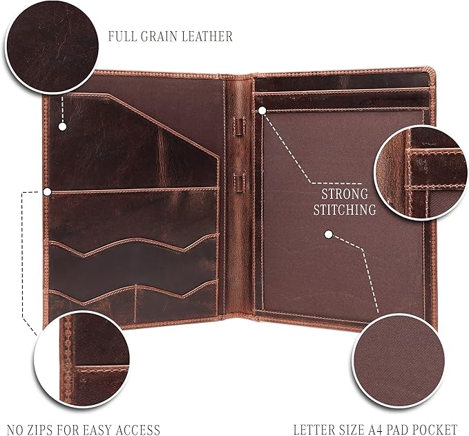 Leather Portfolio Binder, Professional Organizer Padfolio – Resume Folder, Business Card & Document Holder, Portfolios for Men & Women, Office & Business Supplies by Luxeoria | (Small - Brown)