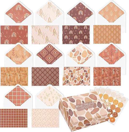 VNS Creations 100 Pack Blank Cards and Envelopes 4x6 - Plain Blank Note Cards with Envelopes & Stickers for All Occasions - Greeting Notes Colored Stationery Set, Assorted Colors - Fall