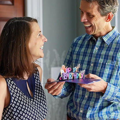 Lovepop Birthday Pop-Up Card for Her, Him, Men, Women - 3D Animal Greeting Cards - Purrfect Birthday - 5" x 7" - Blank Notecard & Envelope Included