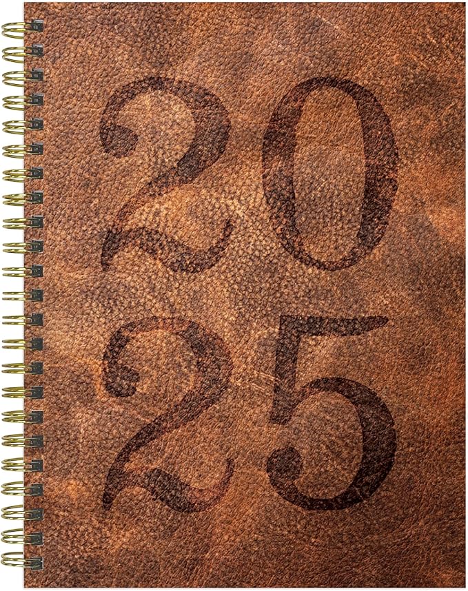 TF PUBLISHING 2025 Aged Leather Medium Weekly Monthly Planner - Goals & Task Trackers - Planner Monthly and Weekly with Organizer Stickers - 12 Month Calendar Planner - 6.5" x 8"