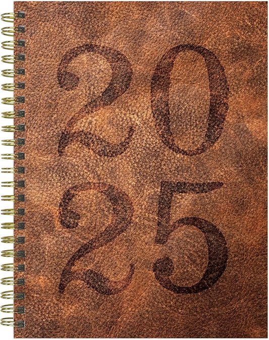 TF PUBLISHING 2025 Aged Leather Medium Weekly Monthly Planner - Goals & Task Trackers - Planner Monthly and Weekly with Organizer Stickers - 12 Month Calendar Planner - 6.5" x 8"