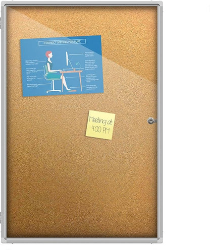 Thornton's Office Supplies Indoor Aluminum Frame Wall Mount Enclosed Cork Bulletin Board with Locking Door Lockable Noticeboard Display Case (24 x 36)