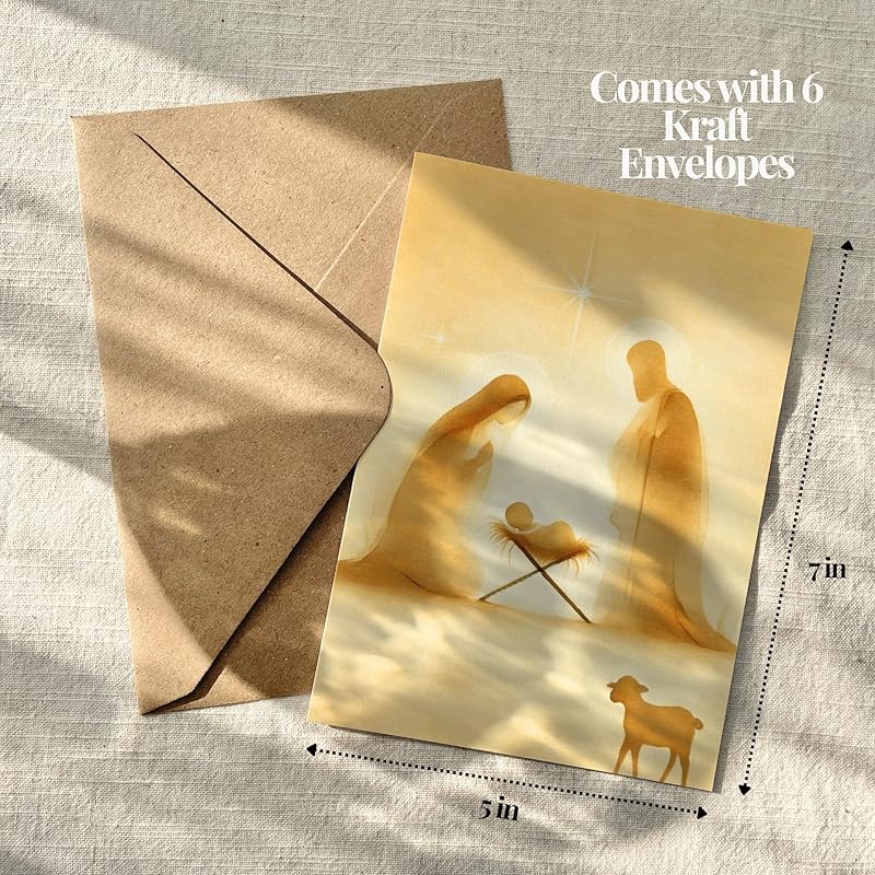 Religious Christmas Cards, Christian Christmas Cards with Envelopes, Nativity Christmas Cards, Keepsake Religious Gift 5"x7" (Biblical Christmas Set)