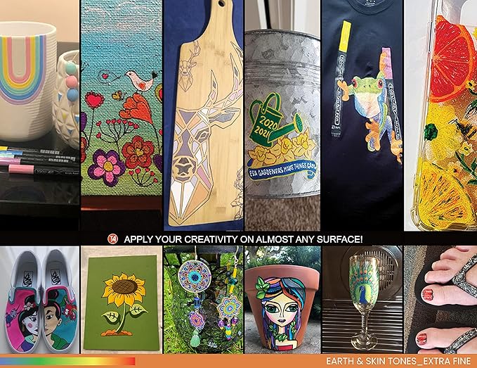 36 Acrylic Paint Pens Skin and Natural Earth Tone Marker Set For Rock Painting, Canvas, Mugs, Glass, Plastic, Wood, Metal, Fabric, Scrapbooking, Most Surfaces. Quick Drying Waterbased (EXTRA FINE)