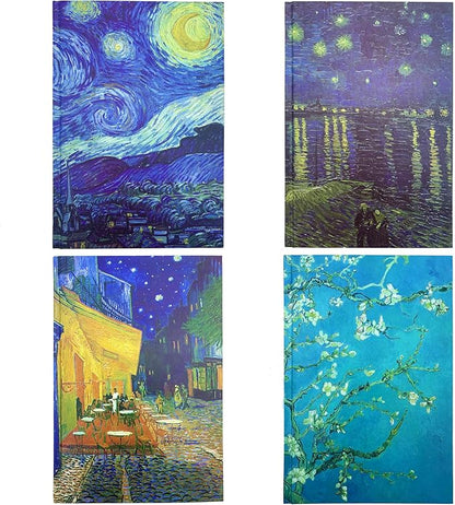 Journaling Notebooks Hard Cover Classic Notebook 4 Pack A5 Van Gogh Hardcover Executive Notebook 8.3"x 5.9" Journal Notebooks 192 Pages 80gsm Thick Paper Journal Aesthetic Supplies for School Office