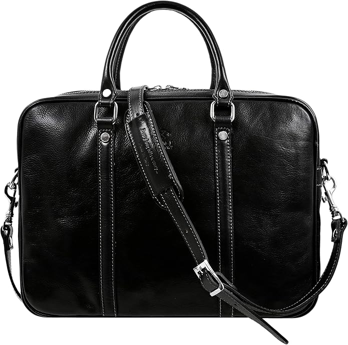 Time Resistance Leather Briefcase - Italian Full Grain Leather Bag - Genuine Leather Laptop Bag - Briefcase for Men and Women