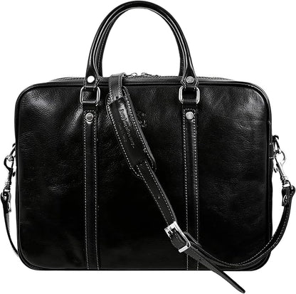 Time Resistance Leather Briefcase - Italian Full Grain Leather Bag - Genuine Leather Laptop Bag - Briefcase for Men and Women