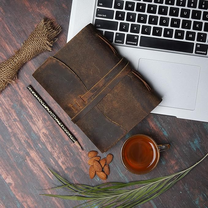 LEATHER VILLAGE Leather Bound Journal - Rustic Brown, 13"X8", 220 Pages - Vintage Blank Paper Diary for Writing, Drawing, Sketchbook, and Travel Notebook - Ideal for Women and Men