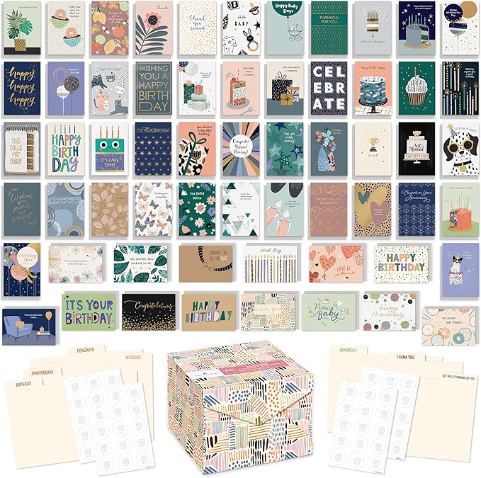 American Greetings All Occasion Deluxe Card Assortment with Envelopes and Storage Box(60-Count)