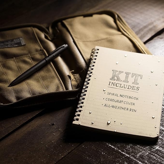 Rite in the Rain Weatherproof Side Spiral Kit: Tan CORDURA® Fabric Cover, 4.625" x 7" Tan Notebook, and Weatherproof Pen (No. 973T-KIT)