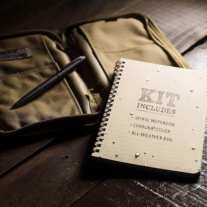 Rite in the Rain Weatherproof Side Spiral Kit: Tan CORDURA® Fabric Cover, 4.625" x 7" Tan Notebook, and Weatherproof Pen (No. 973T-KIT)