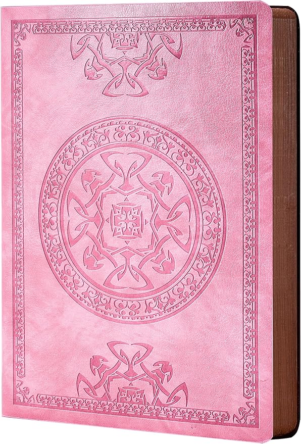 CAGIE Lined Journal for Men Soft Cover Notebook Leather Journals for Writing, 180 Lay Flat Vintage Mens Journal Personal Diary, 5.7'' X 8.3'', Pink