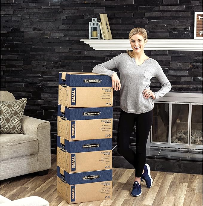 Bankers Box Small Prime Moving Box 10 Pack, Reinforced Handles, Tape-Free Assembly, Attached Lid, 16-in x 12-in x 12-in (0062716)