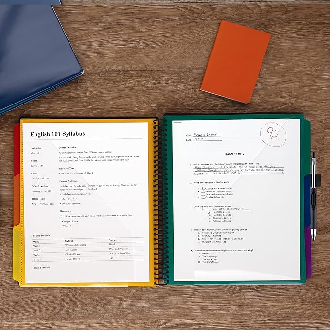 Samsill 2 Pack Deluxe 24 Pocket Spiral Project Organizer with Refillable Notepad, Customizable Front Cover, 12 Dividers with Erasable Write-On Tabs in Assorted Colors, Plastic Folders with Pockets